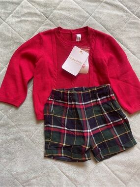 Mayoral Red Knit Sweater and plaid shorts